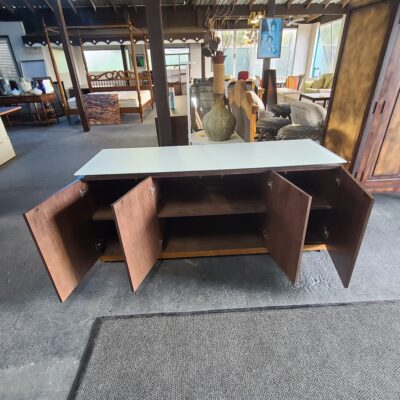 Wooden Credenza with Glass Top